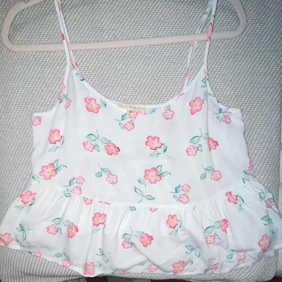 La Hearts Pacsun White Flowy Cropped Cami Pink Floral Tank Top Sz Xs - Picture 1 of 3